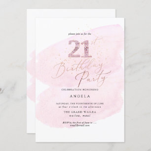 Pink Watercolor Champagne Bubbles 21st ANY AGE Invitation