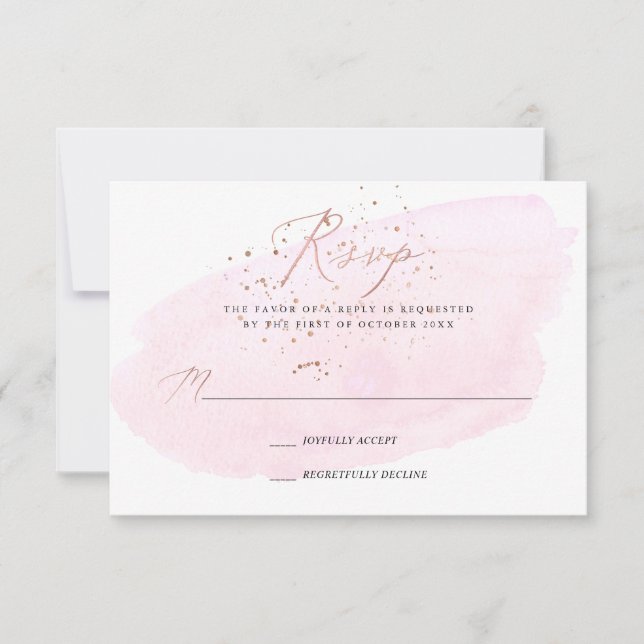 Pink Watercolor Champagne Bubbles+Calligraphy RSVP Invitation (Front)