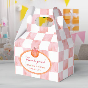 Pink Watercolor Check Pattern Pumpkin Baby Shower Favour Box