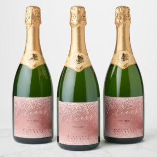 Pink Watercolor Cheers Faux Rose Gold+DIY Copper Sparkling Wine Label