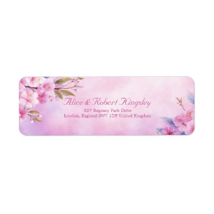 Pink Watercolor Cherry Blossom Bloom Return Address Label