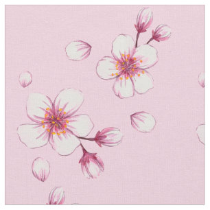 Pink Watercolor Cherry Blossom Pattern Fabric