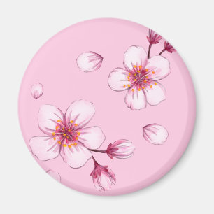 Pink Watercolor Cherry Blossom Pattern Magnet