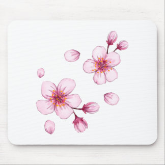 Pink Watercolor Cherry Blossom Pattern Mouse Pad