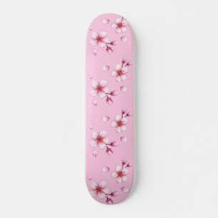 Pink Watercolor Cherry Blossom Pattern Skateboard