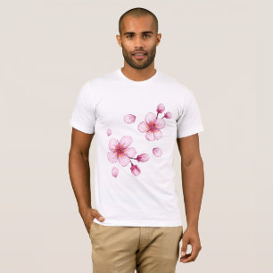Pink Watercolor Cherry Blossom Pattern T-Shirt