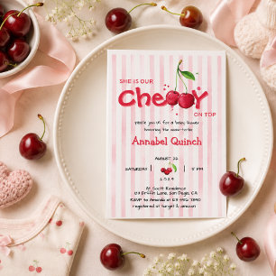 Pink Watercolor Cherry on Top Girl Baby Shower Invitation