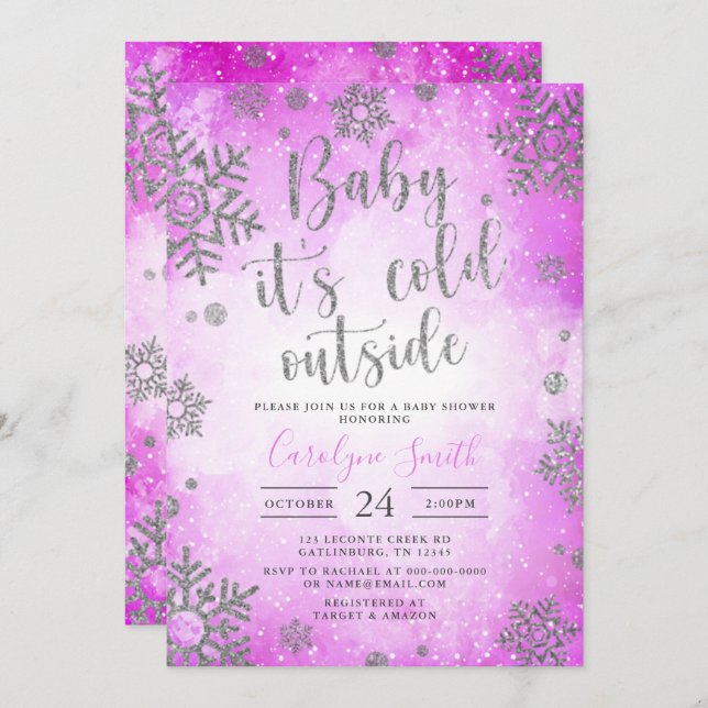 Pink Watercolor Christmas Baby shower invitation (Front/Back)