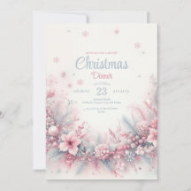 Pink Watercolor Christmas Dinner Invitation
