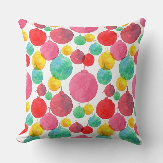 Pink Watercolor Christmas Ornaments Cushion (Front)