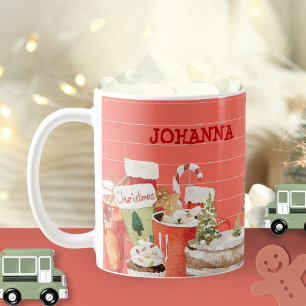 Pink Watercolor Christmas Treats Girly Festive Coffee Mug