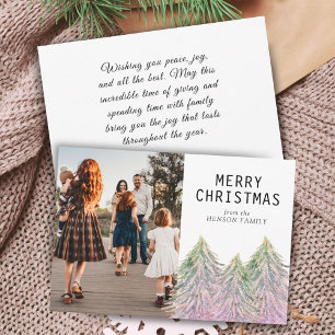 Pink Watercolor Christmas Tree Artistic Photo  Hol Holiday Card