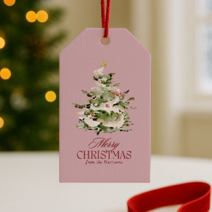Pink Watercolor Christmas Tree Gift Tag