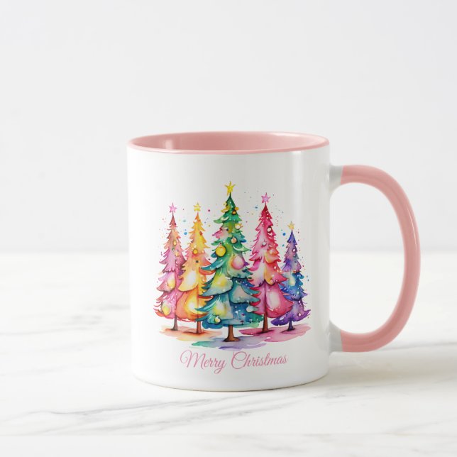 Pink Watercolor Christmas Tree Mug (Right)