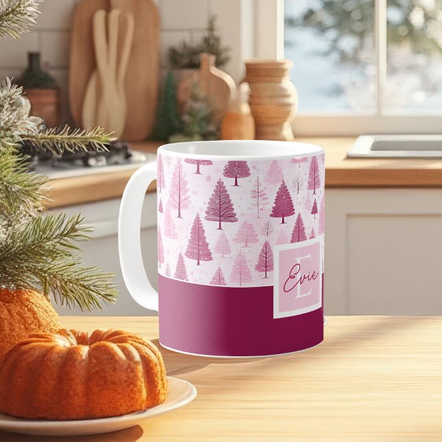 Pink Watercolor Christmas Tree Pattern Coffee Mug (Creator Uploaded)