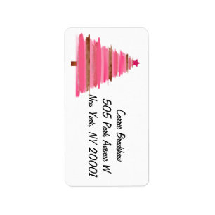 Pink Watercolor Christmas Twig Tree Return Label