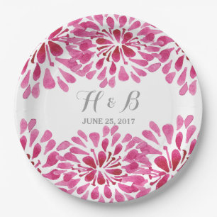 Pink Watercolor Chrysanthemum Paper Plates