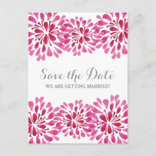 Pink Watercolor Chrysanthemum Save the Date Announcement Postcard