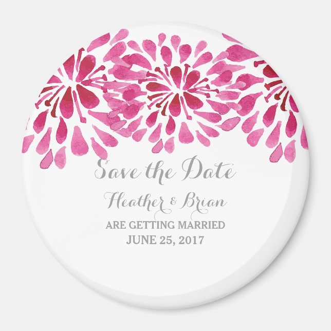 Pink Watercolor Chrysanthemum Save the Date Magnet (Front)