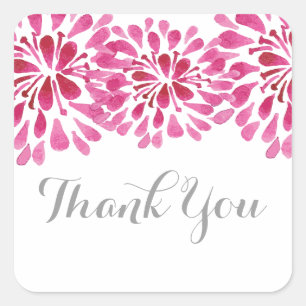 Pink Watercolor Chrysanthemum Thank You Square Sticker