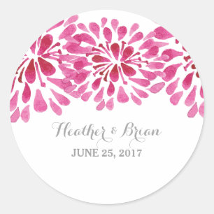 Pink Watercolor Chrysanthemum Wedding Stickers