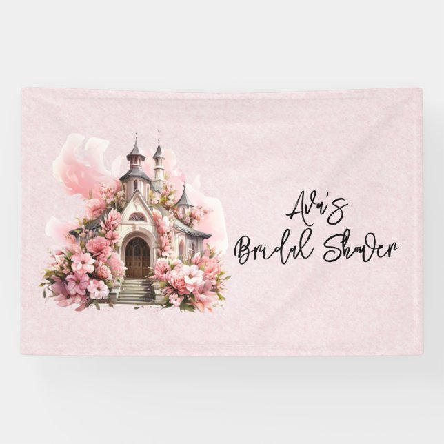 Pink Watercolor Church Bridal Shower Banner (Horizontal)
