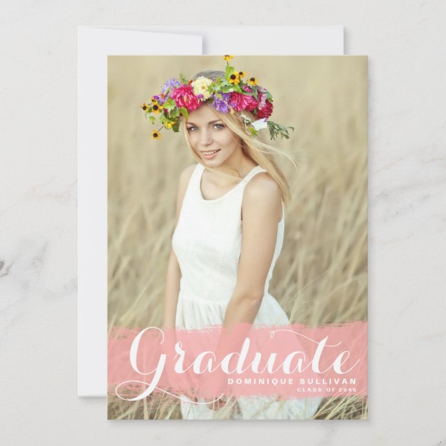 Pink Watercolor Class of 2025 Photo Graduation Announcement (Front)