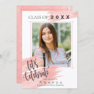 Pink Watercolor   Class Of 2025   Photo Graduation Invitation