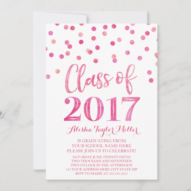 Pink Watercolor Confetti Graduation Party Invitation (Front)