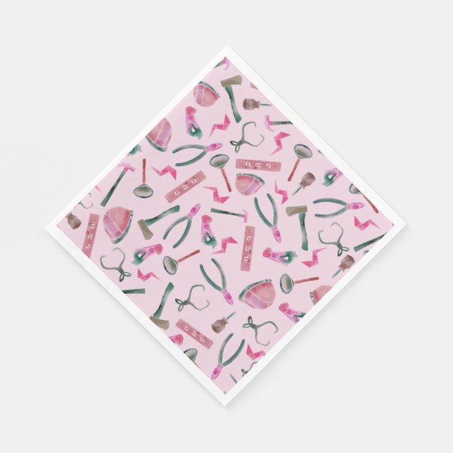 Pink Watercolor Construction Party Napkins (Corner)