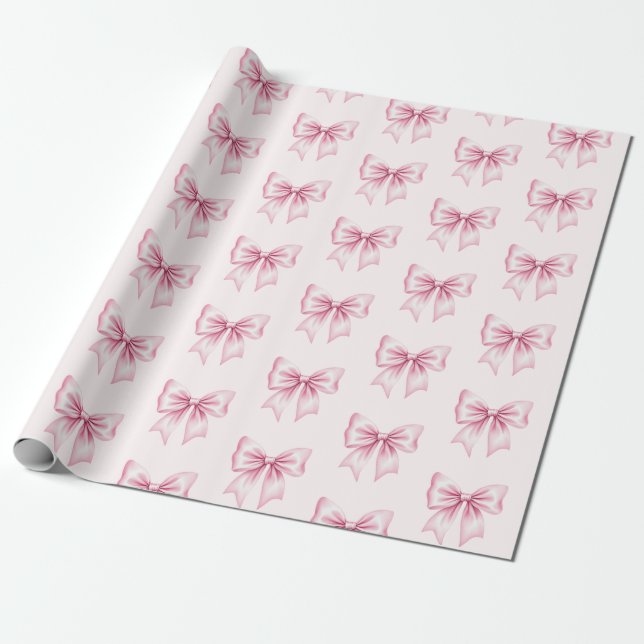 Pink Watercolor Coquette Bow Trendy Feminine Girly Wrapping Paper (Unrolled)