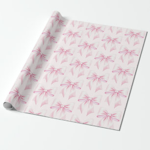 Pink Watercolor Coquette Bow Trendy Feminine Girly Wrapping Paper