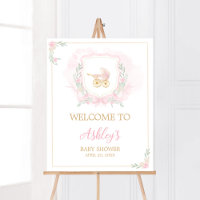 Pink Watercolor Crest Baby Shower Welcome