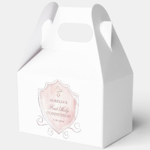 Pink Watercolor Crest First Communion Gable Favour Box