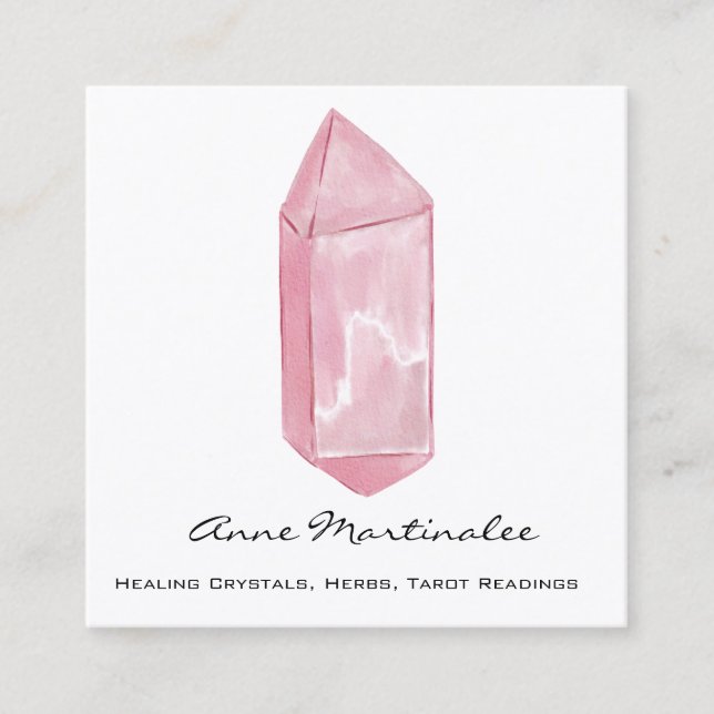 Pink Watercolor Crystal Square Business Card (Front)