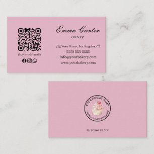 Pink Watercolor Cupcake Bakery Business Card