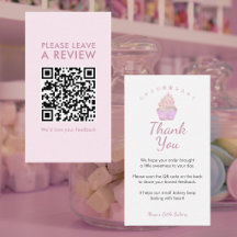 Pink Watercolor Cupcake Leave a Review QR Code