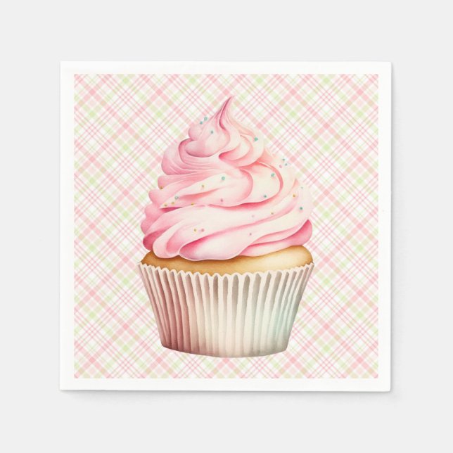 Pink Watercolor Cupcake Napkin (Front)