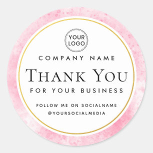 Pink watercolor custom logo business thank you classic round sticker