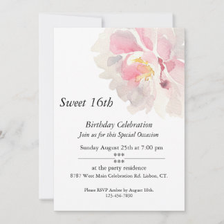 Pink Watercolor, Customisable, Sweet 16th Invitation