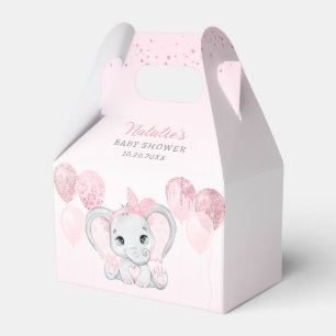 Pink Watercolor Cute Elephant Girl Baby Shower Favour Box
