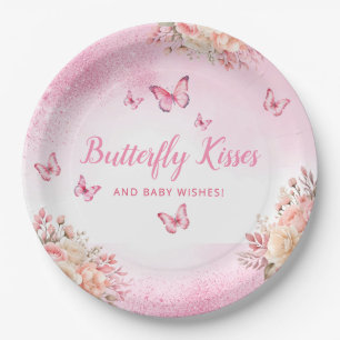 Pink watercolor cute floral butterfly baby shower  paper plate