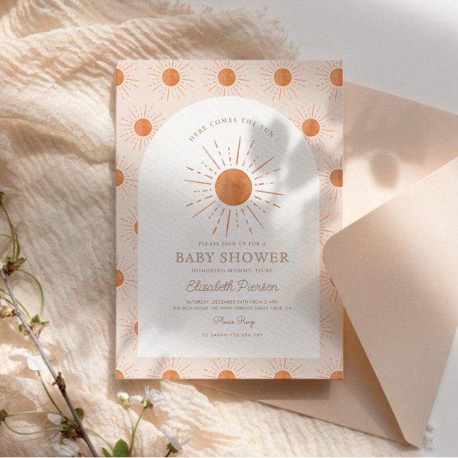 Pink Watercolor Cute Sun Baby Shower Invitation (Creator Uploaded)