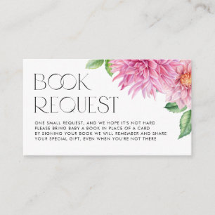 Pink Watercolor Dahlia Baby Shower Books Request Enclosure Card