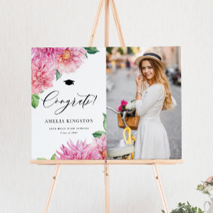 Pink Watercolor Dahlia Congratualtions Graduation Poster