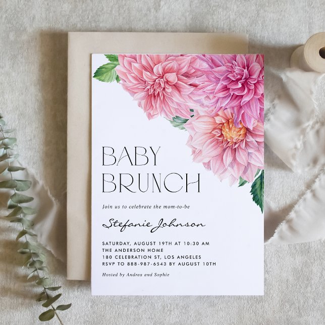 Pink Watercolor Dahlia Floral Baby Brunch Invitation (Creator Uploaded)