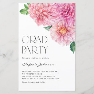 Pink Watercolor Dahlia Graduation Invitation