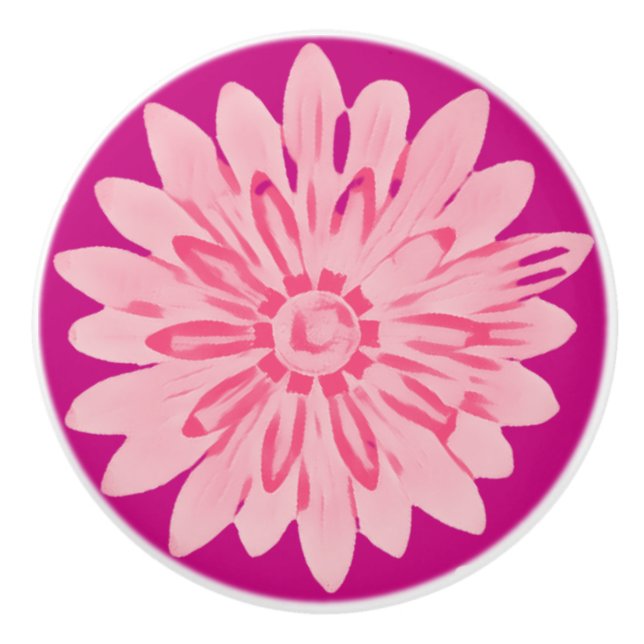 Pink Watercolor Daisies Ceramic Knob (Front)