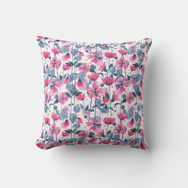 Pink Watercolor Daisies Cushion (Front)