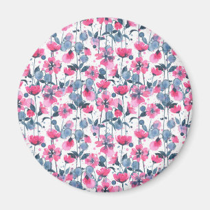 Pink Watercolor Daisies Magnet